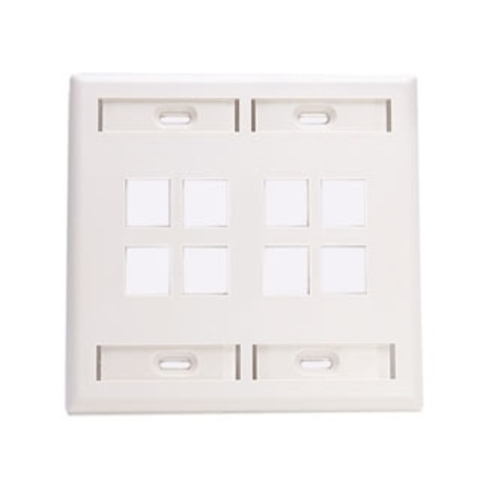 LEVITON 8-PORT WALLPLATE UNLOADED, 2-GANG USE W/SNAP-IN MODULES, QUICKPORT WHITE 42080-8WP